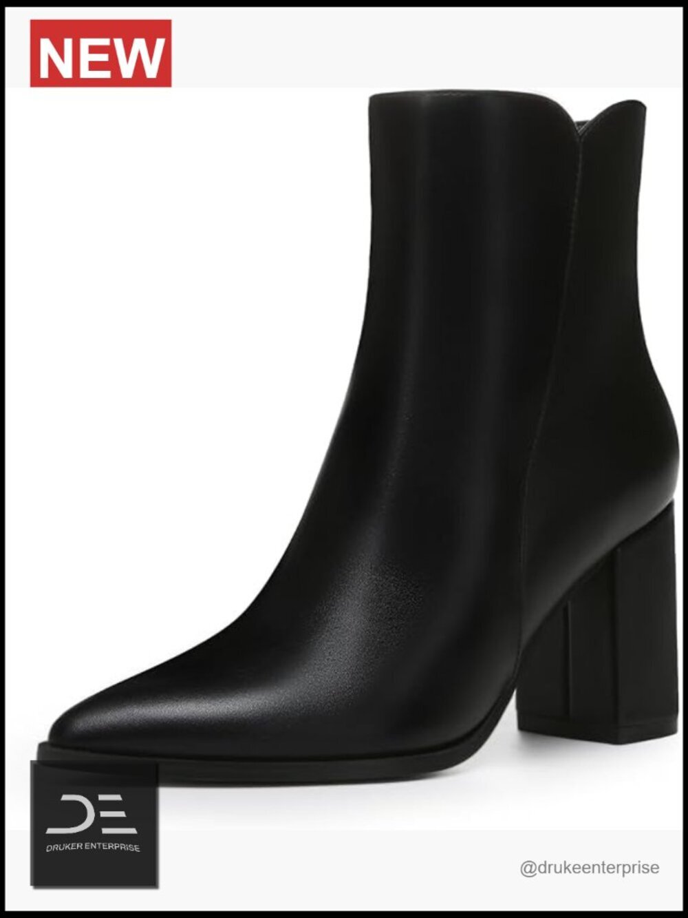 Women's Pointed Toe Chunky Block Heel Ankle Boots with Side Zipper